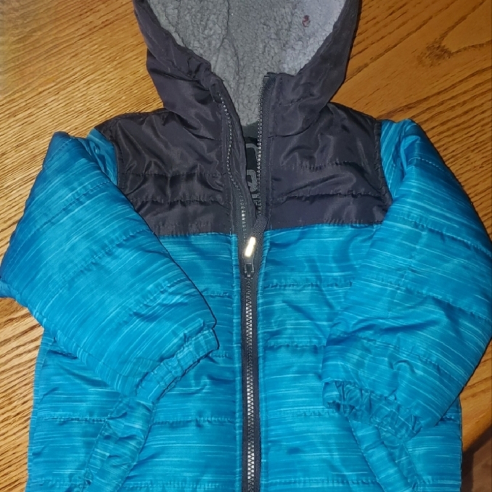 Boy's 3T Teal and Black Hooded Winter Jacket